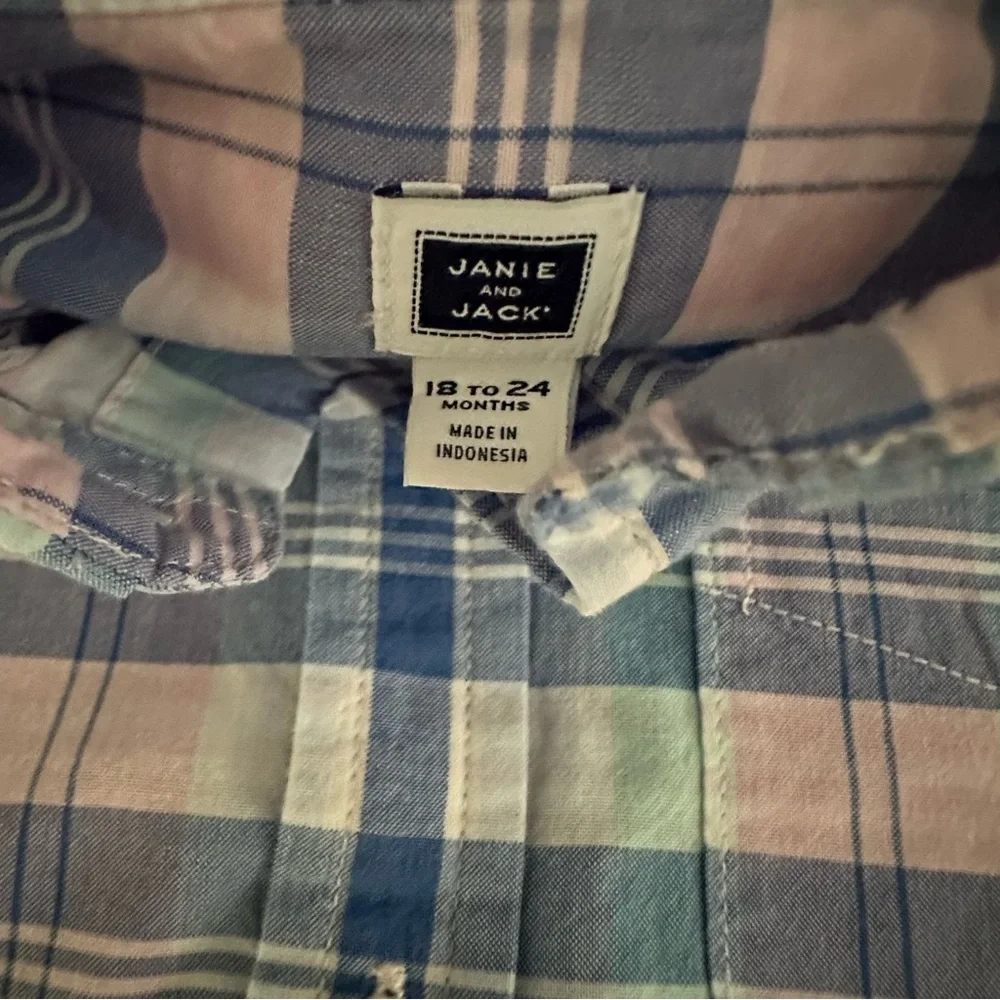 Boy’s Janie and Jack Pastel Plaid Button Down Shirt | 100% Cotton | Size 18-24M